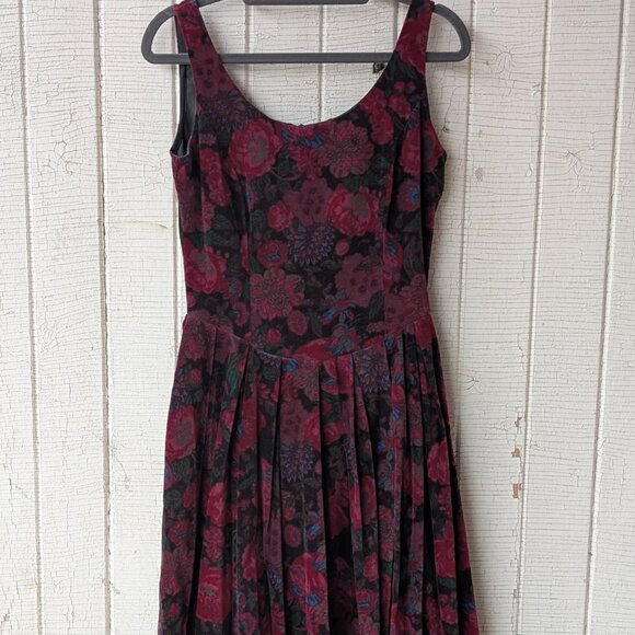Laura Ashley Dresses & Skirts - Red and Black Floral Velvet Laura Ashley Midi Dress 80s/90s